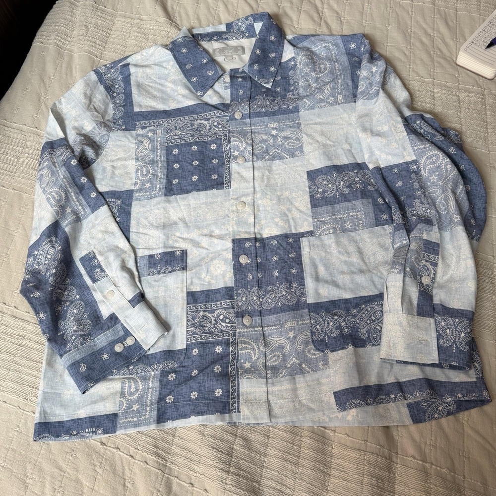 Kith Shirt/Jacket Button Down Front Pockets Blue Paisley Long Sleeve Size Large